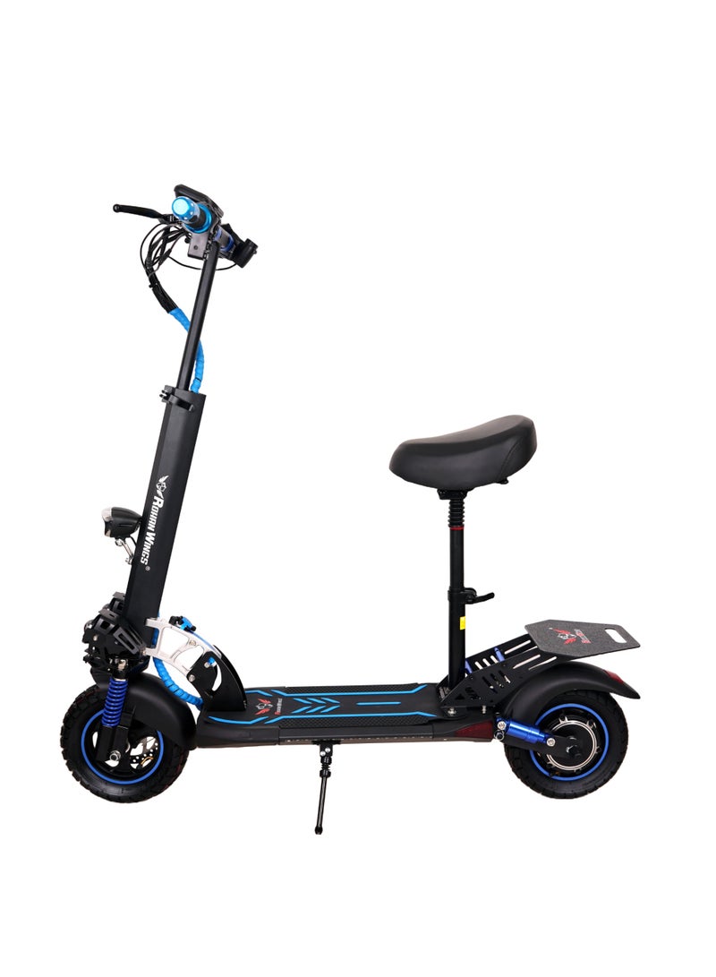 ROHAN WINGS Electric Scooter for Adults KT4A Blue,New model, Powerful and Durable Motor, 30km range with powerful 48V 13AH Battery, Excellent Speed, Bluetooth Speaker, Seat with free accessories Helmet, Safety Belt, and Lock. - Image 1
